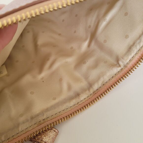 Kate Spade Bag Clutch Glitter Rose Gold Bow Evening Party Glam Zip Pouch Purse - Picture 7 of 12